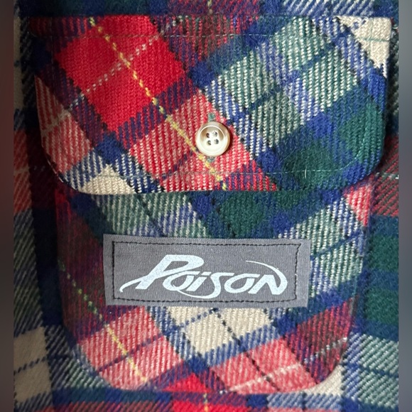 UpCycled POISON Band Tee On Vintage Tarleton Flannel Shirt Size L Custom OOAK - Picture 5 of 7